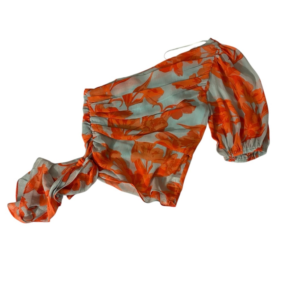 Elegant One-Shoulder Orange Floral Top